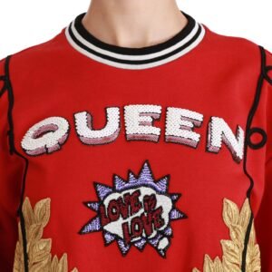 Dolce & Gabbana Radiant Red Sequined Crew Neck Sweater