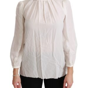 Dolce & Gabbana Elegant White Silk Turtle Neck Blouse