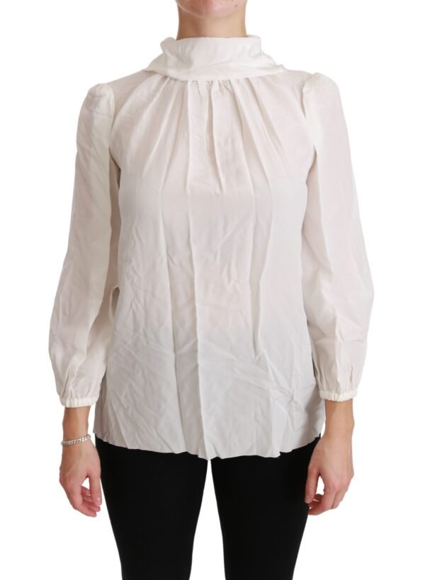 Dolce & Gabbana Elegant White Silk Turtle Neck Blouse - Image 2