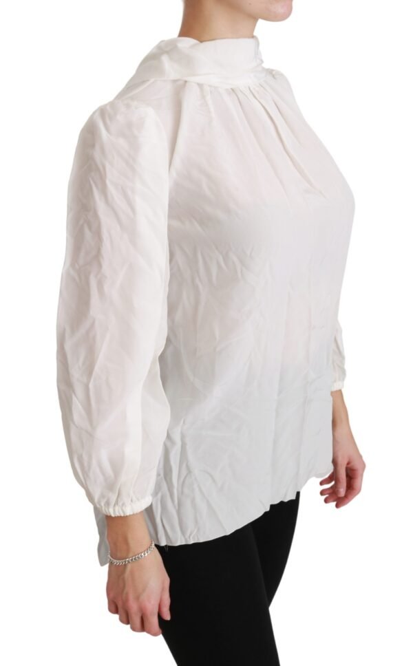 Dolce & Gabbana Elegant White Silk Turtle Neck Blouse - Image 3