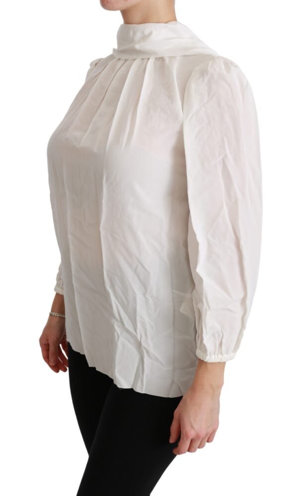 Dolce & Gabbana Elegant White Silk Turtle Neck Blouse - Image 4