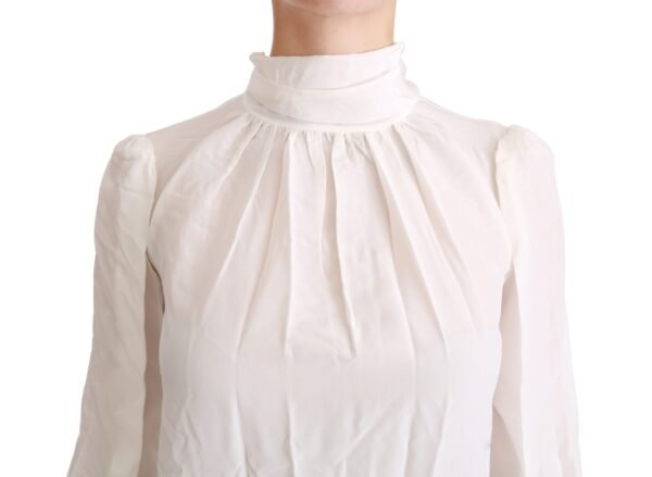 Dolce & Gabbana Elegant White Silk Turtle Neck Blouse - Image 6