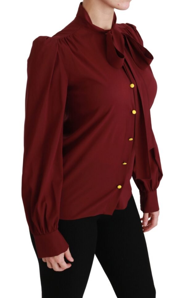 Dolce & Gabbana Elegant Maroon Silk Blend Polo Blouse - Image 2