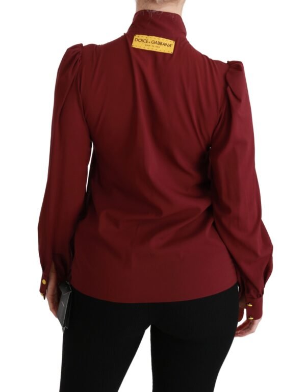 Dolce & Gabbana Elegant Maroon Silk Blend Polo Blouse - Image 4