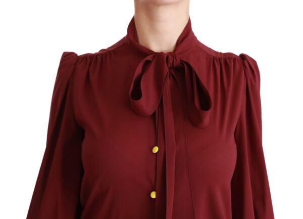 Dolce & Gabbana Elegant Maroon Silk Blend Polo Blouse - Image 5