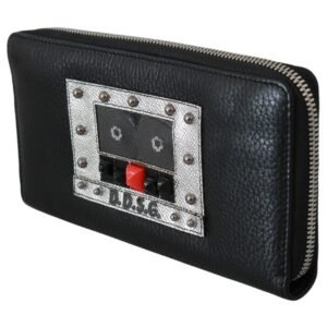 Dolce & Gabbana Elegant Black Leather Zip Continental Wallet