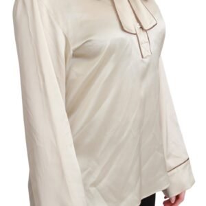 Dolce & Gabbana Elegant Beige Silk Satin Blouse with QUEEN Embroidery