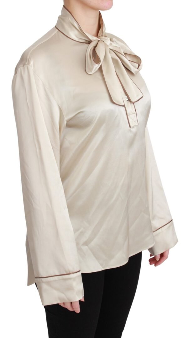 Dolce & Gabbana Elegant Beige Silk Satin Blouse with QUEEN Embroidery - Image 2