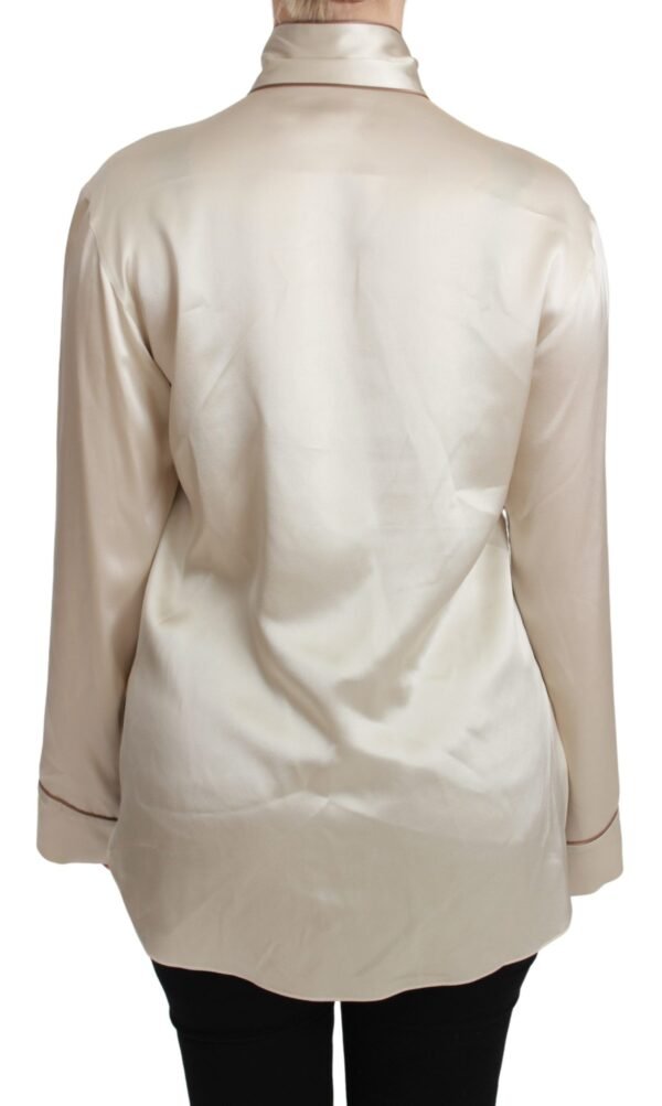 Dolce & Gabbana Elegant Beige Silk Satin Blouse with QUEEN Embroidery - Image 4