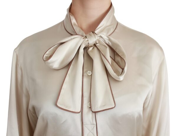 Dolce & Gabbana Elegant Beige Silk Satin Blouse with QUEEN Embroidery - Image 5