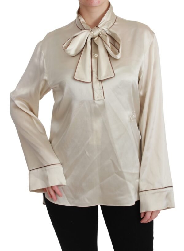 Dolce & Gabbana Elegant Beige Silk Satin Blouse with QUEEN Embroidery - Image 6