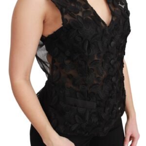 Dolce & Gabbana Elegant Floral Black Silk Blend Vest