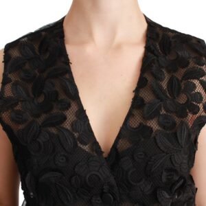 Dolce & Gabbana Elegant Floral Black Silk Blend Vest