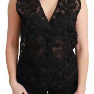 Dolce & Gabbana Elegant Floral Black Silk Blend Vest