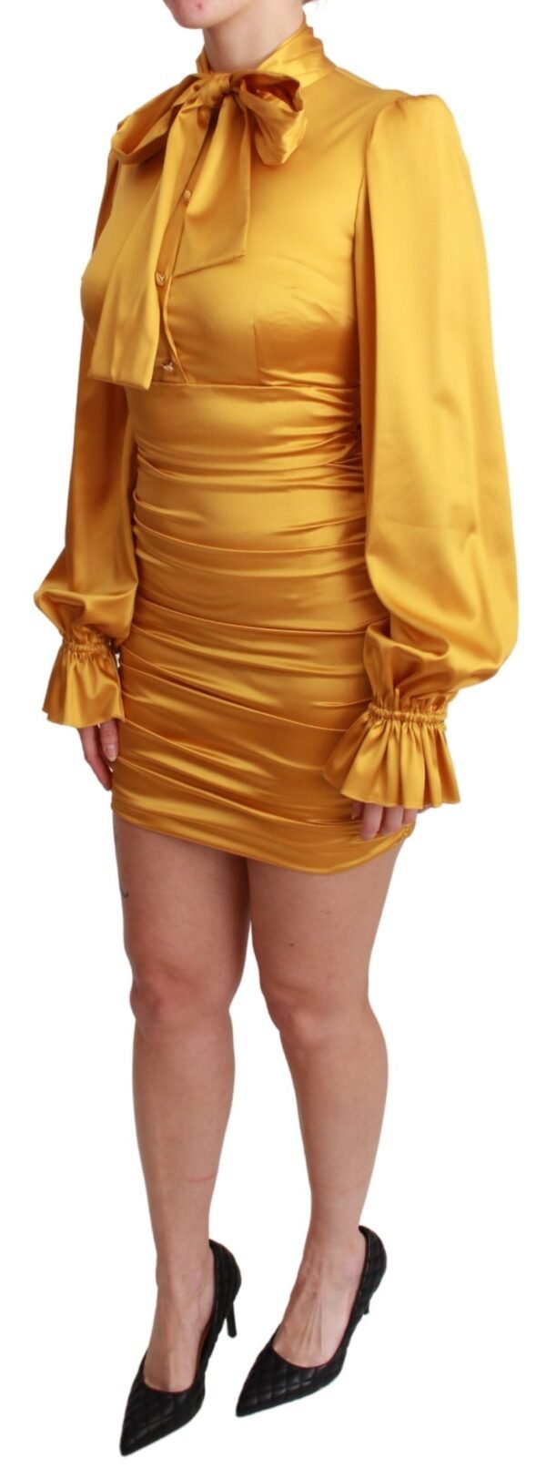 Dolce & Gabbana Radiant Yellow Silk Bodycon Mini Dress - Image 3