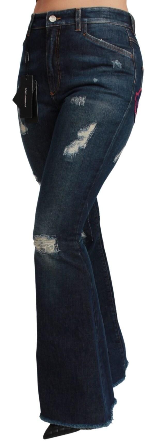 Dolce & Gabbana Chic High Waist Flare Denim Queen Embroidery - Image 3