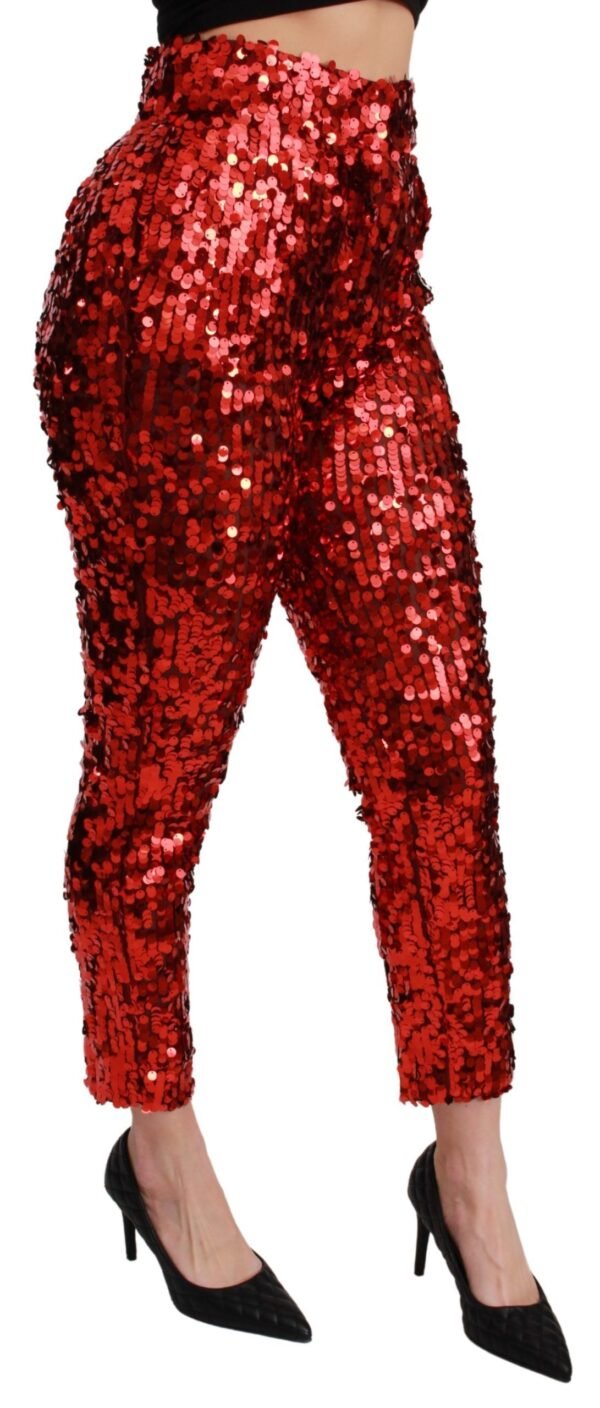 Dolce & Gabbana Elegant High-Waist Cropped Red Trousers - Image 2