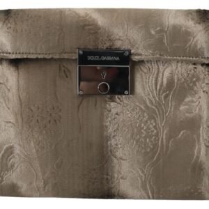 Dolce & Gabbana Beige Velvet Croco-Print Leather Briefcase Clutch