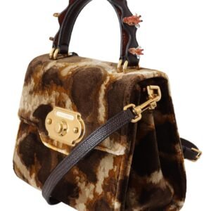 Dolce & Gabbana Elegant Giraffe Pattern Welcome Bag with Gold Accents