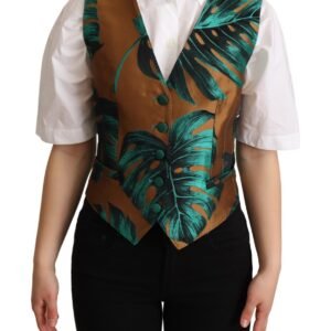 Dolce & Gabbana Elegant Green Leaf Print Waistcoat