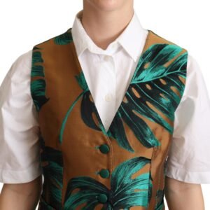 Dolce & Gabbana Elegant Green Leaf Print Waistcoat