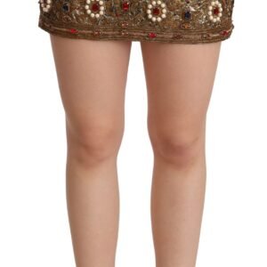 Dolce & Gabbana Gold Embellished High Waist Mini Skirt