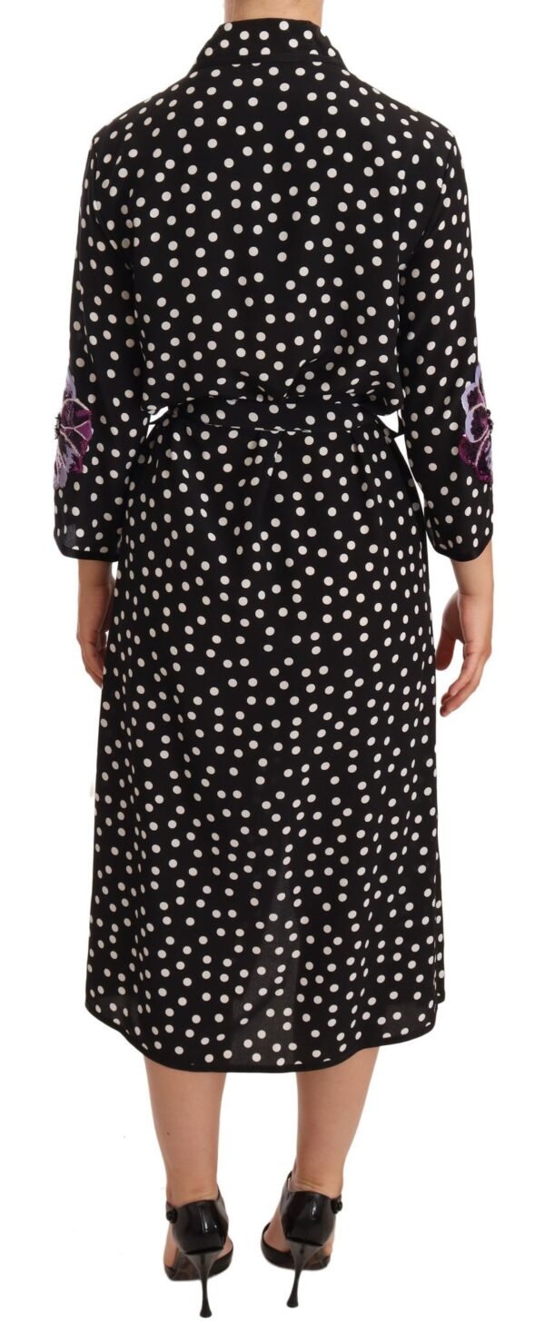 Dolce & Gabbana Elegant Silk Polka Dot Sequin Midi Dress - Image 3