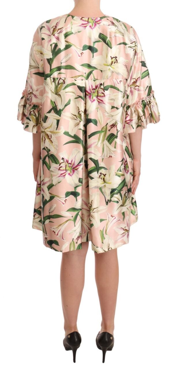 Dolce & Gabbana Elegant Floral Ruffled Silk Long Coat - Image 4