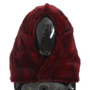 Dolce & Gabbana Luxurious Bordeaux Fur Hooded Scarf Wrap