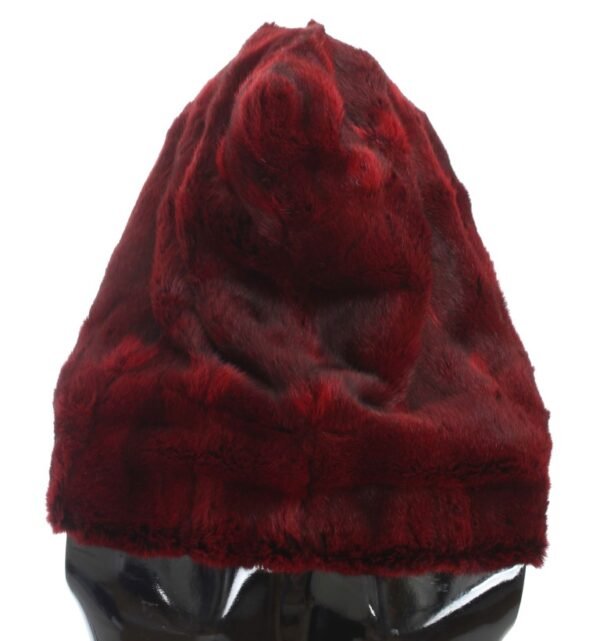 Dolce & Gabbana Luxurious Bordeaux Fur Hooded Scarf Wrap - Image 3