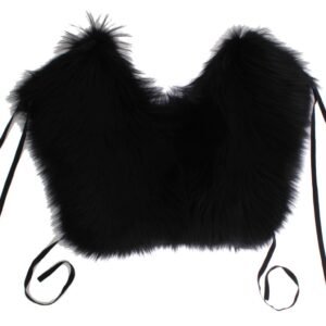 Dolce & Gabbana Elegant Black Fox Fur Silk Shoulder Wrap