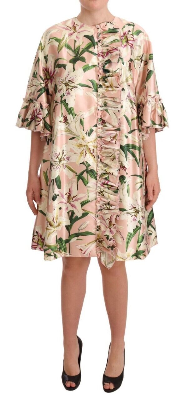 Dolce & Gabbana Elegant Floral Ruffled Silk Long Coat - Image 5