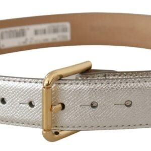 Dolce & Gabbana Elegant Silver Leather Belt with Engraved Buckle