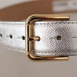 Dolce & Gabbana Elegant Silver Leather Belt with Engraved Buckle