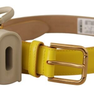 Dolce & Gabbana Chic Yellow Leather Belt with Headphone Case