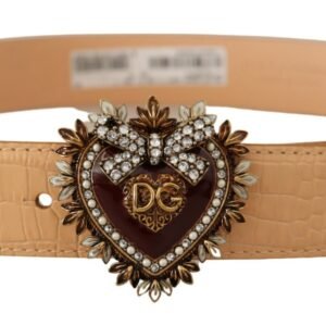 Dolce & Gabbana Enchanting Nude Leather Belt with Engraved Buckle