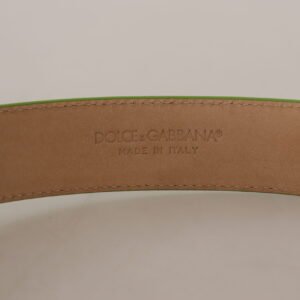 Dolce & Gabbana Chic Emerald Leather Belt with Engraved Buckle