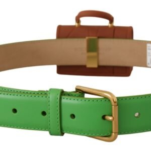 Dolce & Gabbana Chic Emerald Leather Belt with Engraved Buckle