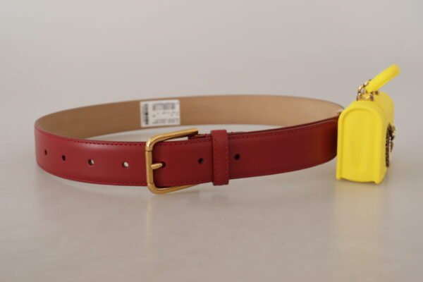 Dolce & Gabbana Elegant Red Leather Engraved Buckle Belt - Image 4