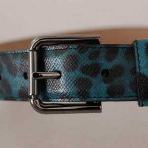 Dolce & Gabbana Engraved Logo Leather Belt in Blue Green