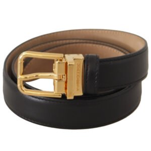 Dolce & Gabbana Elegant Black Leather Belt with Engraved Buckle