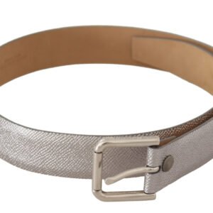 Dolce & Gabbana Elegant Silver Leather Belt with Engraved Buckle