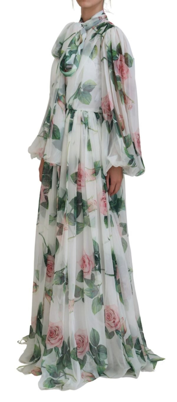 Dolce & Gabbana Elegant White Silk Maxi Dress with Rose Print - Image 2