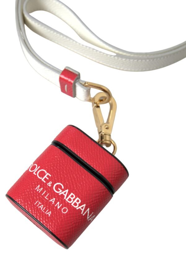 Dolce & Gabbana Elegant Red Calf Leather Airpods Case - Image 3