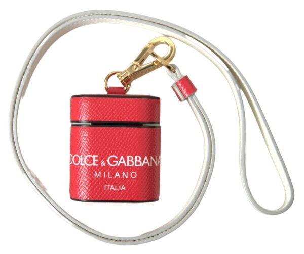 Dolce & Gabbana Elegant Red Calf Leather Airpods Case - Image 5