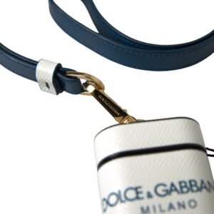 Dolce & Gabbana Elegant Leather Airpods Case in White & Blue