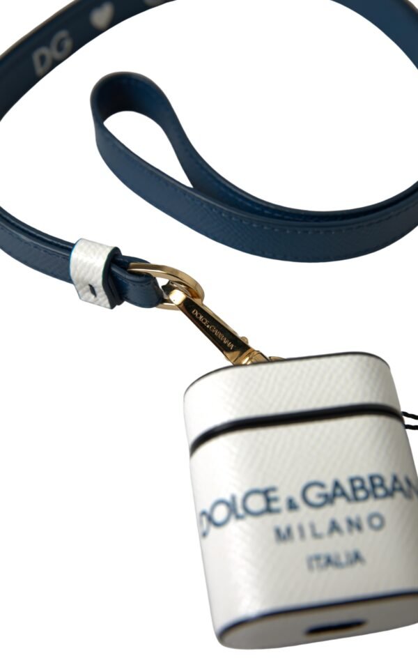 Dolce & Gabbana Elegant Leather Airpods Case in White & Blue - Image 4