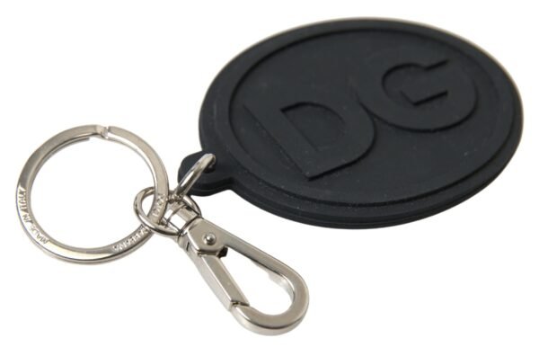 Dolce & Gabbana Elegant Black Rubber and Brass Keychain - Image 2