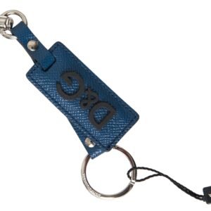 Dolce & Gabbana Elegant Blue Leather Keychain with Silver Accents