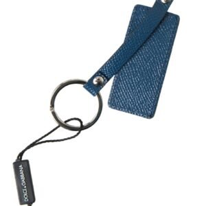 Dolce & Gabbana Elegant Blue Leather Keychain with Silver Accents